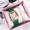 Leisure Female Watch Set With Alloy Case Genuine Leather Strap And Round Dial