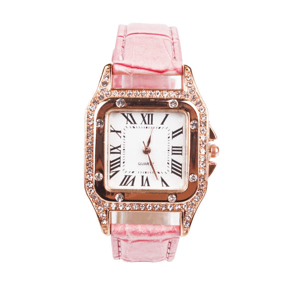 Leisure Female Watch Set With Alloy Case Genuine Leather Strap And Round Dial