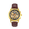 Leisure Hollow Quartz Watch Alloy Case Imitation Leather Strap Iron Buckle Round Dial Business Style Universal For Men