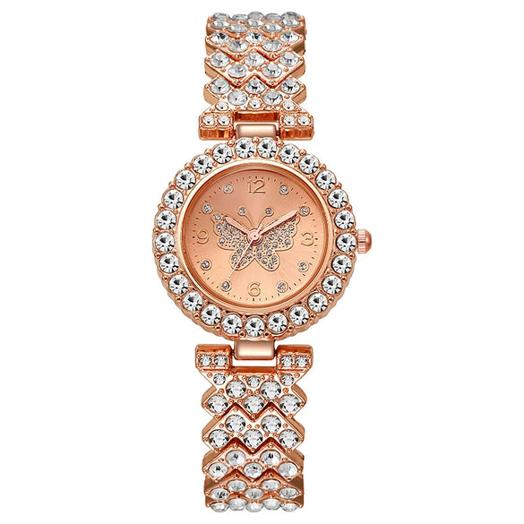 Leisure Ladies Quartz Watch With Zinc Alloy Case And Alloy Band In Round Dial Shape From Butterfly Series