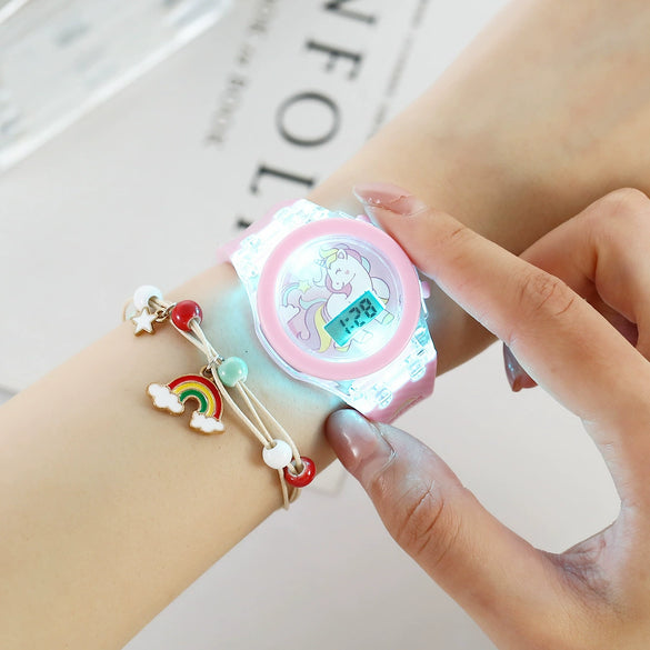Leisure Luminous Unicorn Alloy And Silicone Electronic Watch With Stainless Steel Clasp And Round Dial