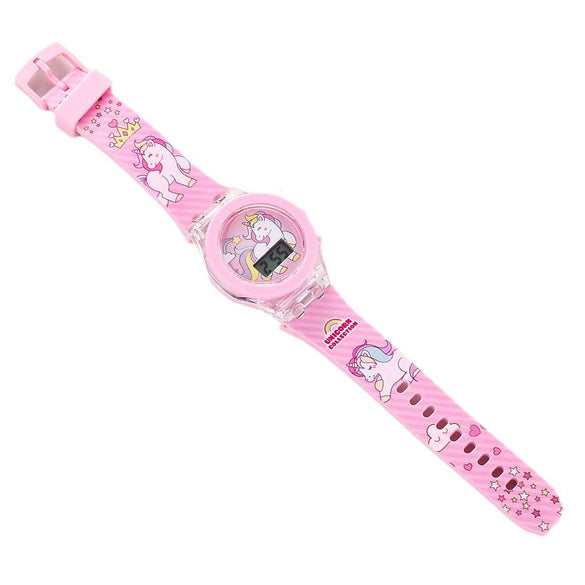 Leisure Luminous Unicorn Alloy And Silicone Electronic Watch With Stainless Steel Clasp And Round Dial