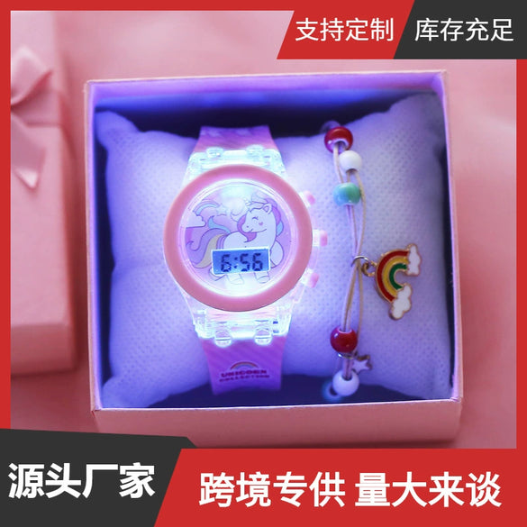 Leisure Luminous Unicorn Electronic Watch With Silicone Strap And Alloy Case