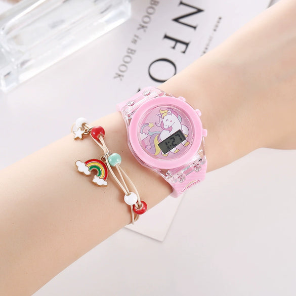 Leisure Luminous Unicorn Electronic Watch With Silicone Strap And Alloy Case