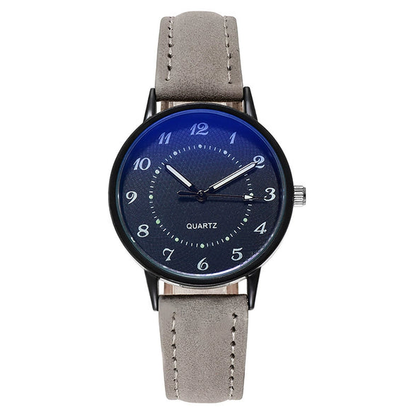 Leisure Luminous Waterproof Quartz Watch For Women Alloy Case Imitation Leather Strap Round Dial