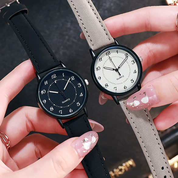 Leisure Luminous Waterproof Quartz Watch For Women Alloy Case Imitation Leather Strap Round Dial