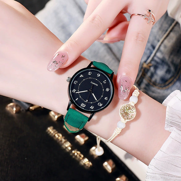 Leisure Luminous Waterproof Quartz Watch For Women Alloy Case Imitation Leather Strap Round Dial