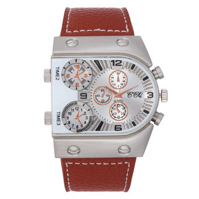 Leisure Outdoor Sport Quartz Watch With Alloy Case Stainless Steel Clasp Imitation Leather Band And Round Dial