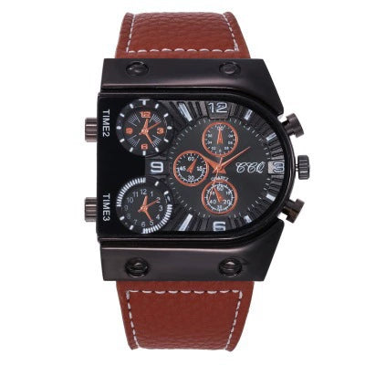 Leisure Outdoor Sport Quartz Watch With Alloy Case Stainless Steel Clasp Imitation Leather Band And Round Dial