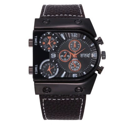 Leisure Outdoor Sport Quartz Watch With Alloy Case Stainless Steel Clasp Imitation Leather Band And Round Dial