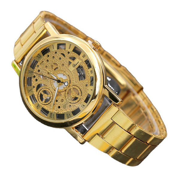 Leisure Perspective Cut Out Alloy And Stainless Steel Band Round Dial Pointer Watch With Horseshoe Buckle