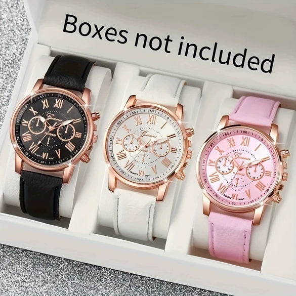 Leisure Plastic And Stainless Steel Imitation Leather Belt Wrist Watch Round Dial Dopamine Color For Female