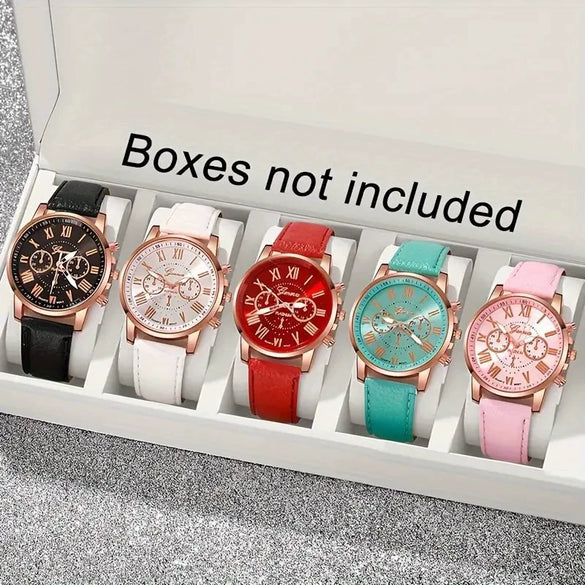 Leisure Plastic And Stainless Steel Imitation Leather Belt Wrist Watch Round Dial Dopamine Color For Female