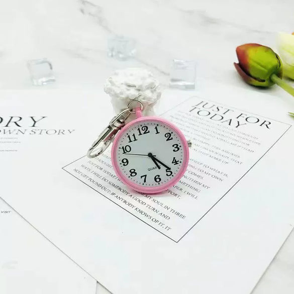 Leisure Plastic Pocket Keychain Watch With Round Dial And Spiral Crown For Students And Nurses