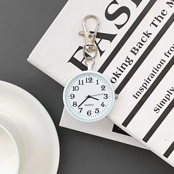 Leisure Plastic Pocket Keychain Watch With Round Dial And Spiral Crown For Students And Nurses