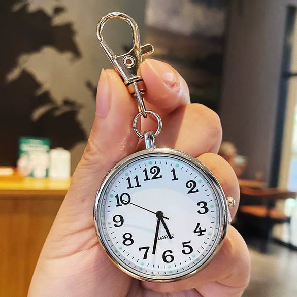 Leisure Plastic Pocket Keychain Watch With Round Dial And Spiral Crown For Students And Nurses