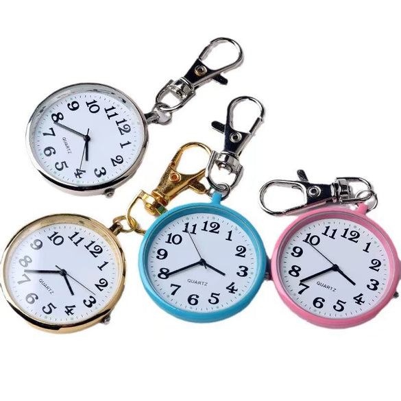 Leisure Plastic Pocket Keychain Watch With Round Dial And Spiral Crown For Students And Nurses