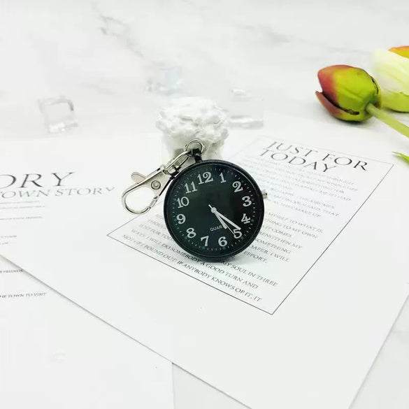 Leisure Plastic Pocket Keychain Watch With Round Dial And Spiral Crown For Students And Nurses