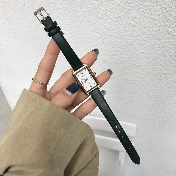 Leisure Quartz Belt Watch For Female Middle School Students Alloy Case Pu Strap Rectangle Dial
