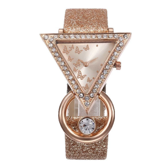 Leisure Quartz Watch And Pearl Butterfly Bracelet Suit Alloy Material Round Dial For Female