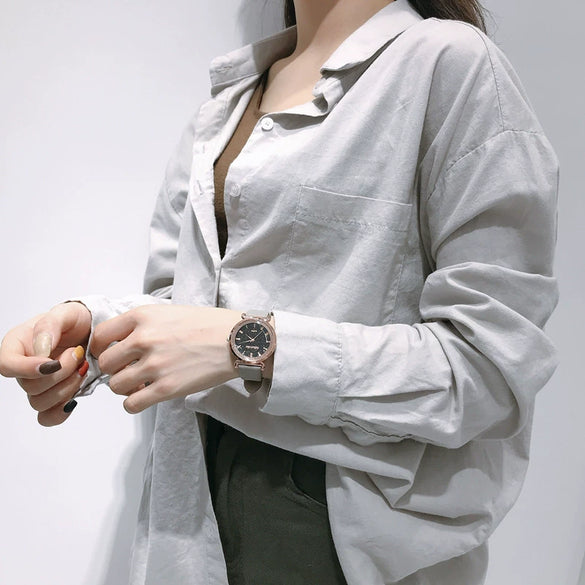 Leisure Retro Allmatch Couple Watch Alloy Case Imitation Leather Strap Stainless Steel Clasp Round Dial Ordinary Glass Mirror