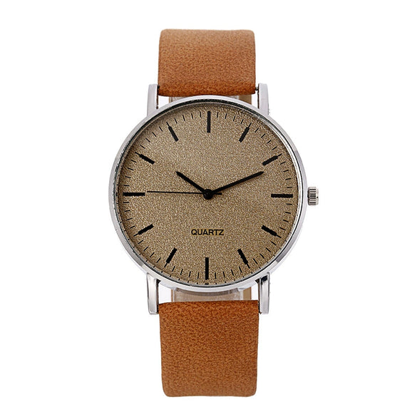 Leisure Retro Couple Quartz Watch Alloy Case Imitation Leather Strap Stainless Steel Clasp Round Dial