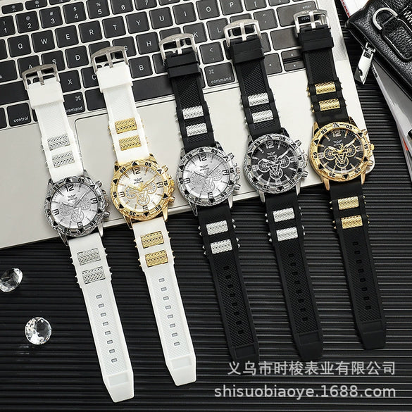 Leisure Sports Watch Alloy Case Plastic Strap Round Dial