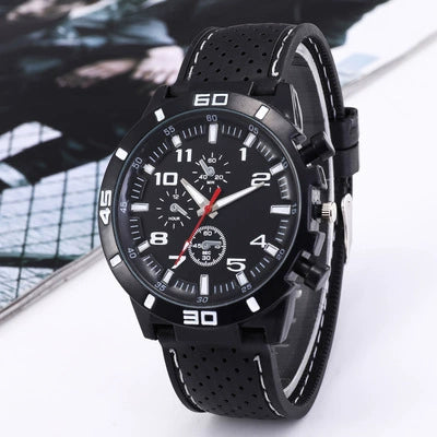 Leisure Sports Watch Plastic Case Silicone Strap Iron Clasp Round Dial