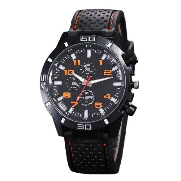 Leisure Sports Watch Plastic Case Silicone Strap Iron Clasp Round Dial