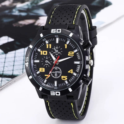 Leisure Sports Watch Plastic Case Silicone Strap Iron Clasp Round Dial