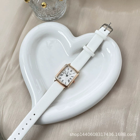 Leisure Square Alloy Case Ordinary Glass Mirror Couple's Watch With Roman Scale For Autumn And Winter