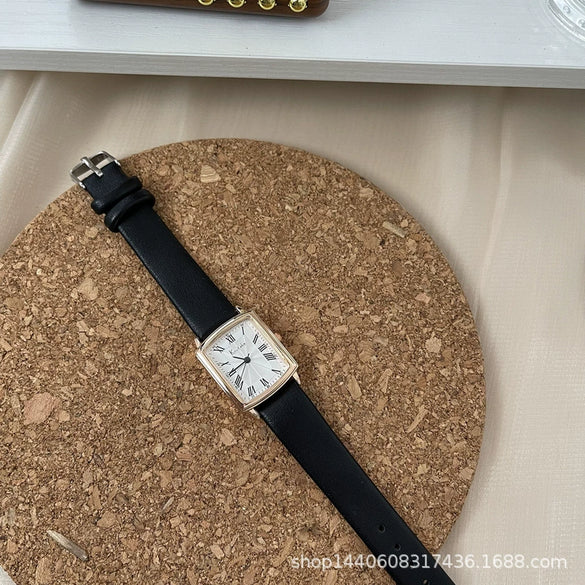 Leisure Square Alloy Case Ordinary Glass Mirror Couple's Watch With Roman Scale For Autumn And Winter