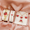 Leisure Style Alloy Case Stainless Steel Band Round Quartz Watch And Jewelry Set For Female