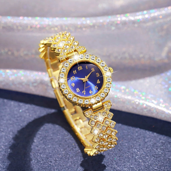 Leisure Style Alloy Case Stainless Steel Band Round Quartz Watch And Jewelry Set For Female