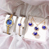 Leisure Style Alloy Case Stainless Steel Band Round Quartz Watch And Jewelry Set