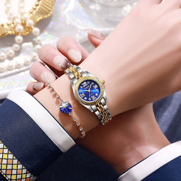 Leisure Style Alloy Case Stainless Steel Band Round Quartz Watch And Jewelry Set