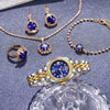 Leisure Style Alloy Case Stainless Steel Band Round Quartz Watch And Jewelry Set