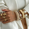 Leisure Style Pearl And Alloy Open Trim Oval Bracelet With Electroplating