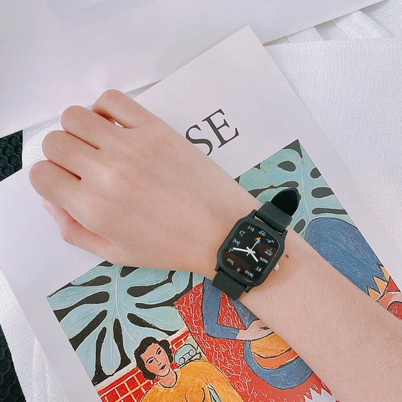 Leisure Style Square Alloy And Silicone Watch For Male And Female Students