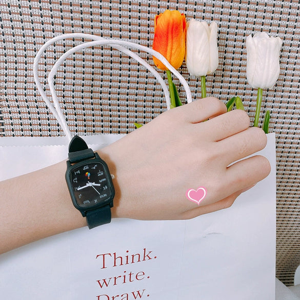 Leisure Style Square Alloy And Silicone Watch For Male And Female Students