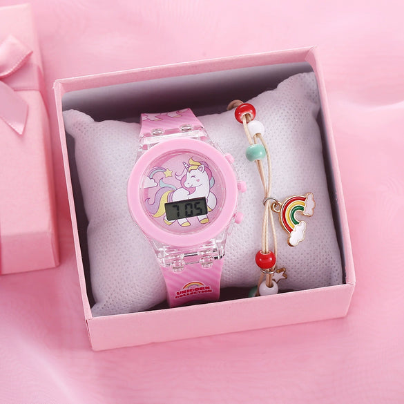Leisure Unicorn Luminous Alloy Case Stainless Steel Clasp Silicone Strap Round Dial Electronic Watch