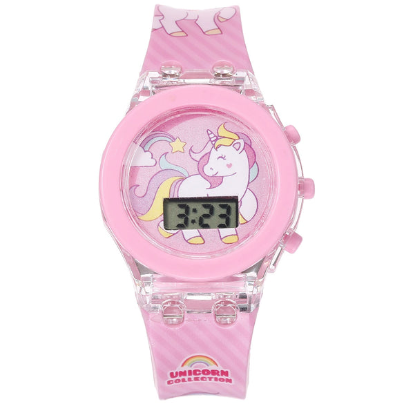 Leisure Unicorn Luminous Alloy Case Stainless Steel Clasp Silicone Strap Round Dial Electronic Watch