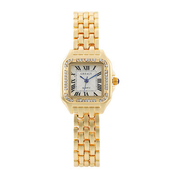 Leisure Waterproof Women Quartz Watch Alloy Steel With Diamond Bracelet Square Dial Fashion Style