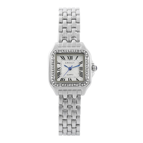 Leisure Waterproof Women Quartz Watch Alloy Steel With Diamond Bracelet Square Dial Fashion Style