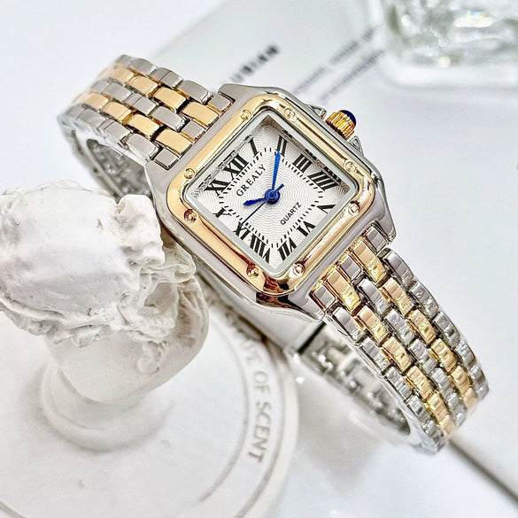 Leisure Waterproof Women Quartz Watch Alloy Steel With Diamond Bracelet Square Dial Fashion Style