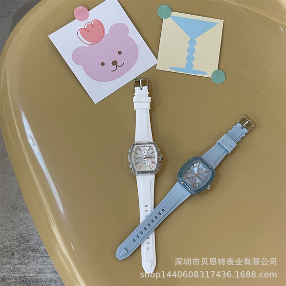 Leisure Wine Barrel Silicone Plastic Mirror Female Watch