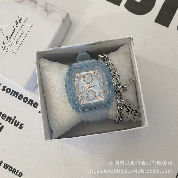 Leisure Wine Barrel Silicone Plastic Mirror Female Watch