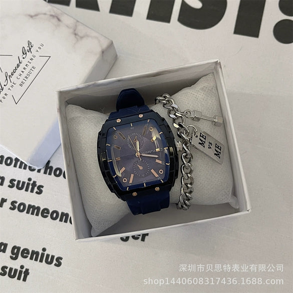 Leisure Wine Barrel Silicone Plastic Mirror Female Watch