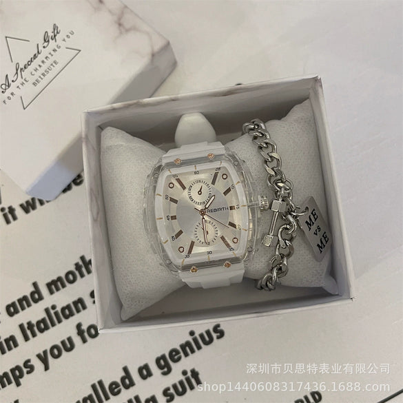 Leisure Wine Barrel Silicone Plastic Mirror Female Watch