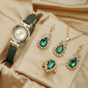Leisure Women Jewelry Set With Alloy Case Round Dial Quartz Watch And Imitation Leather Belt And Stainless Steel Clasp